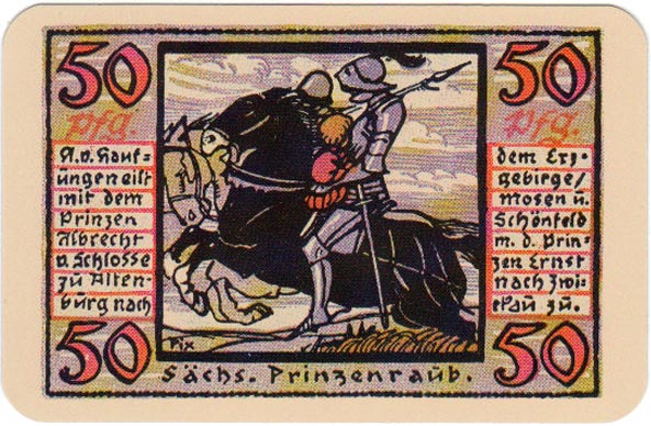 “Original Skatgeld der Stadt Altenburg” featuring the emergency money of 1921 designed by Otto Pech