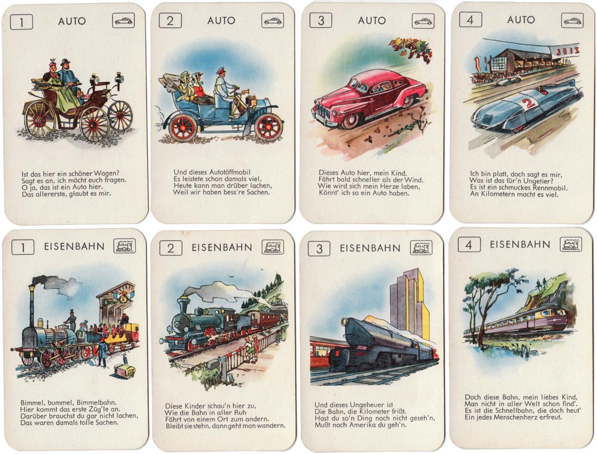 Verkehrsmittel Einst und Jetzt quartet game, Bielefelder Spielkarten Fabrik GmbH, 1958