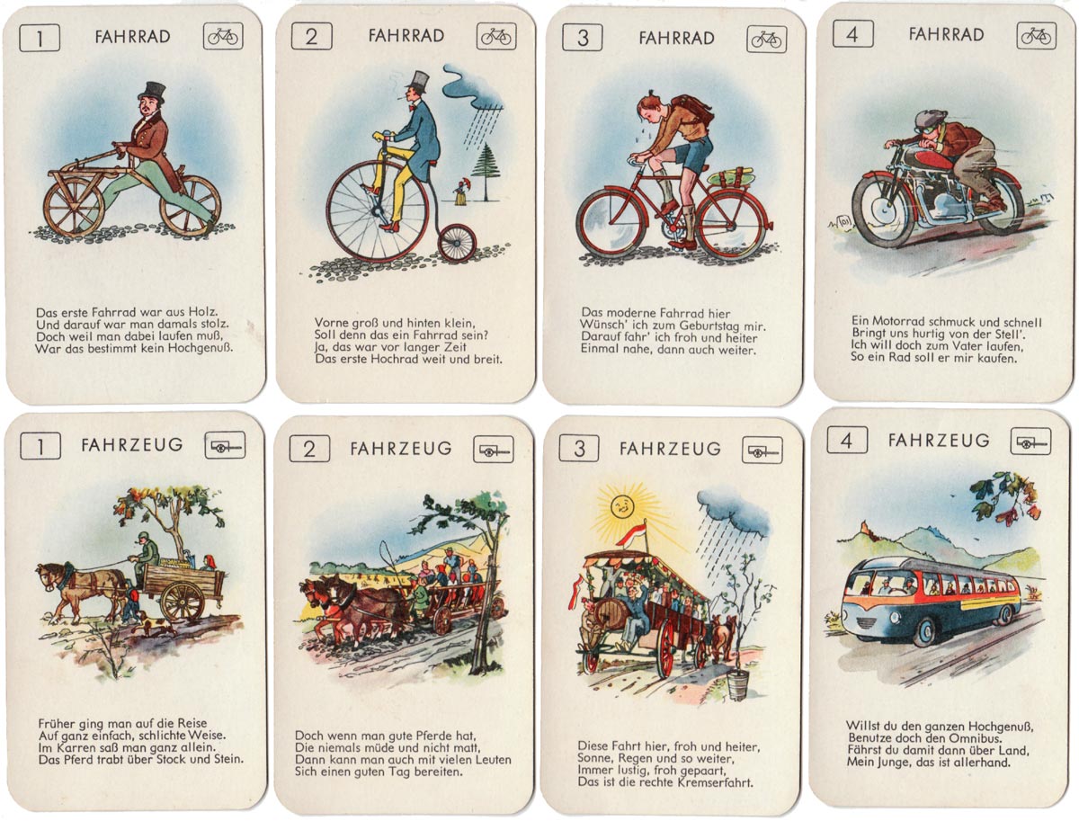 Verkehrsmittel Einst und Jetzt quartet game, Bielefelder Spielkarten Fabrik GmbH, 1958