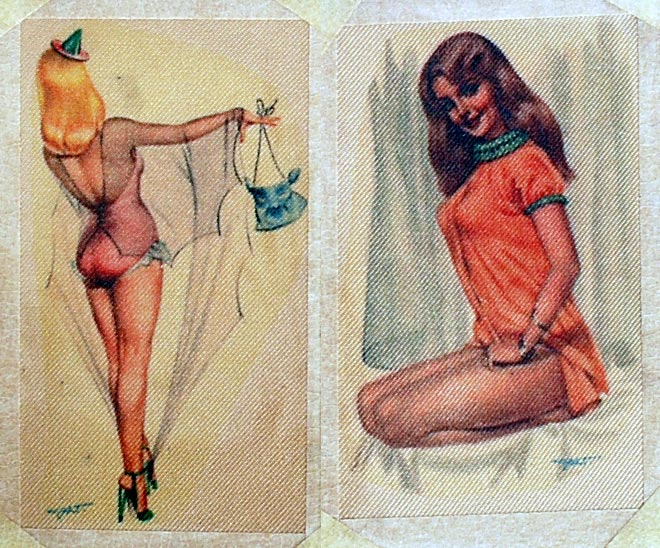Two Heinz Villiger 1950s pinups printed on silk Two Heinz Villiger 1950s pinups printed on silk