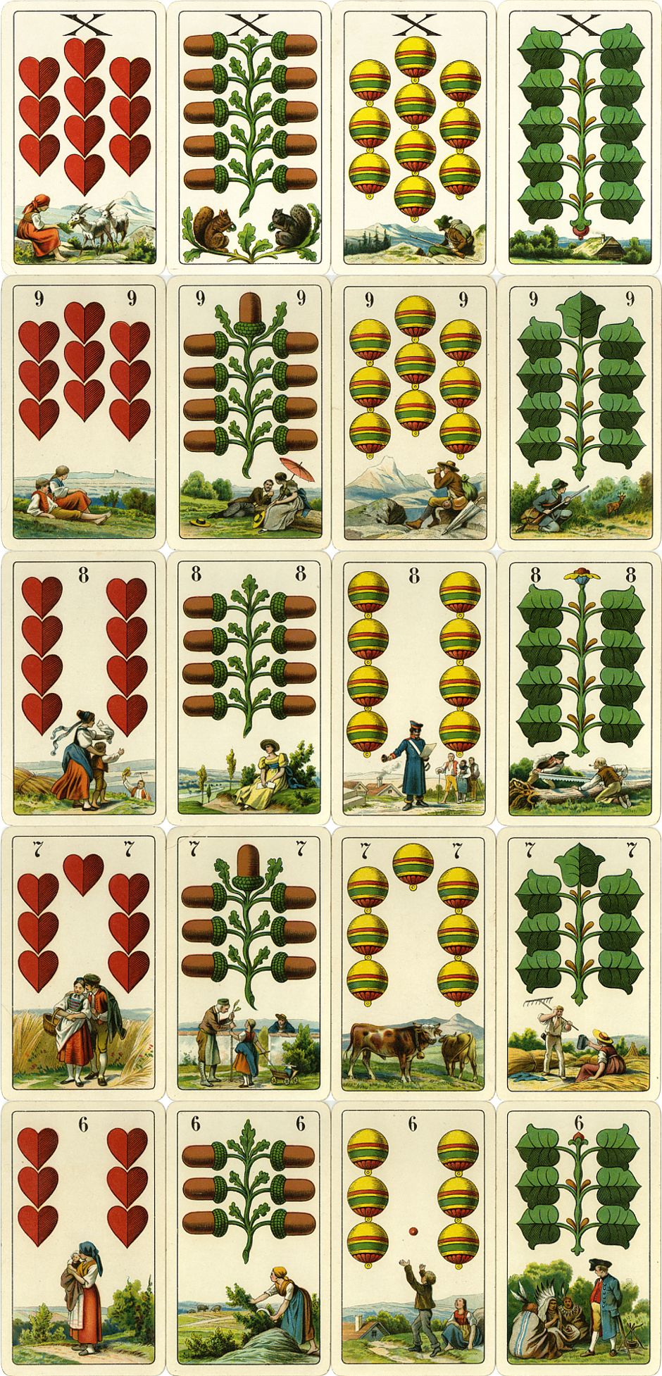 Numeral cards from Dondorf's Einköpfige Deutsche Spielkarte No.303