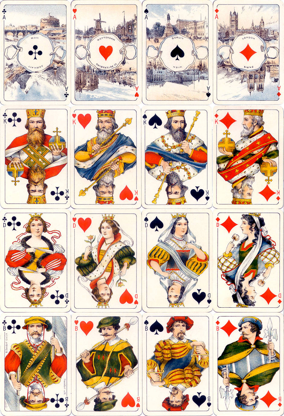 Dondorf's Hauptstadte-Spiel, c.1910, in which the four Aces depict scenes from European capital cities