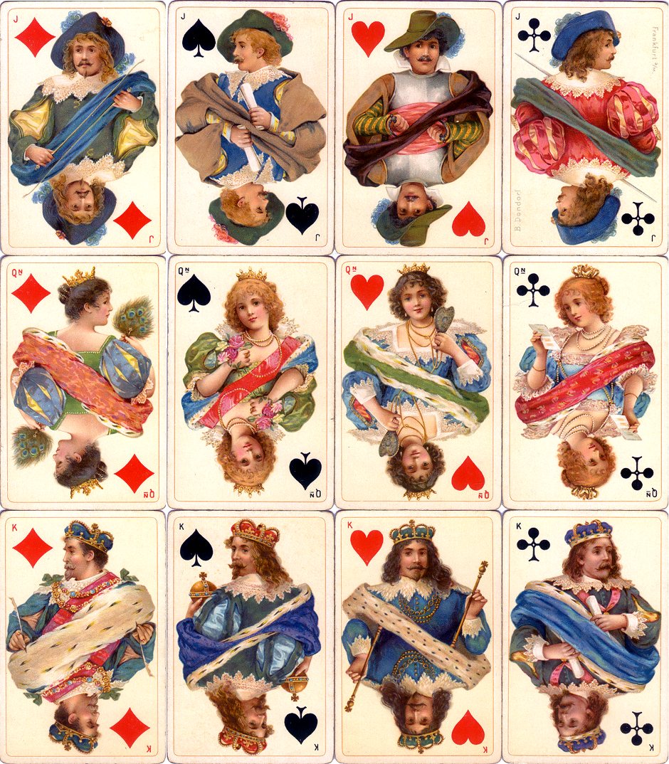 Dondorf's 'Stuart Zeit' Whist No.178 fantasy Stuart period costume playing cards, c.1900 Dondorf's 'Stuart Zeit' Whist No.178 fantasy Stuart period costume playing cards, c.1900