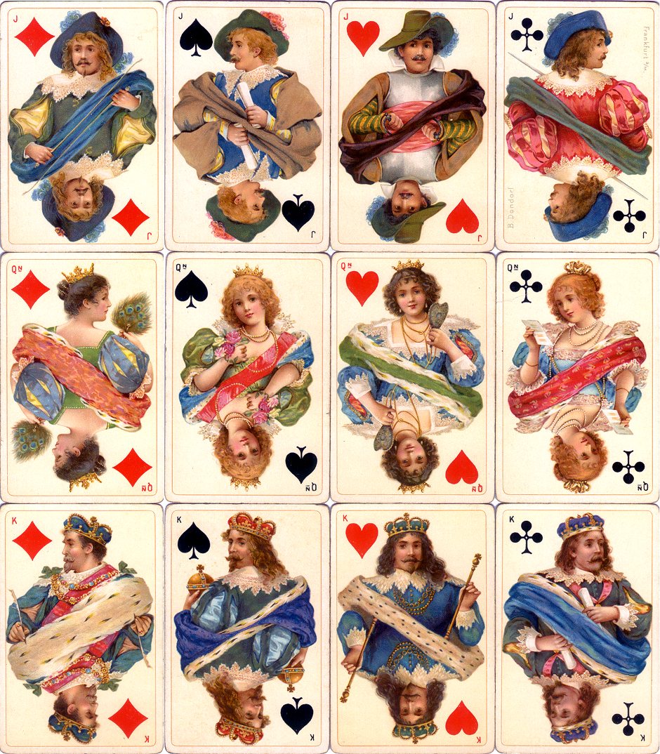 Dondorf's 'Stuart Zeit' Whist No.178 fantasy Stuart period costume playing cards, c.1900