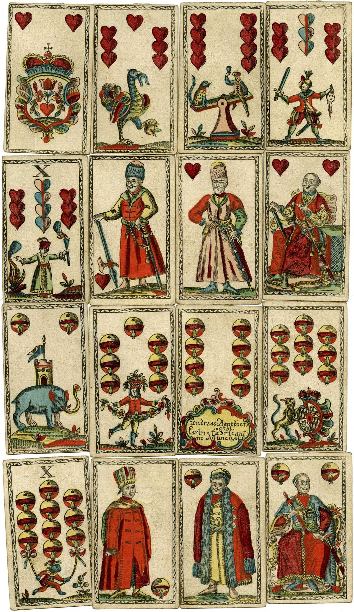 Andreas Benedict Göbl, Munich, piquet pack of 32 illustrated playing-cards, late 18th century © The Trustees of the British Museum