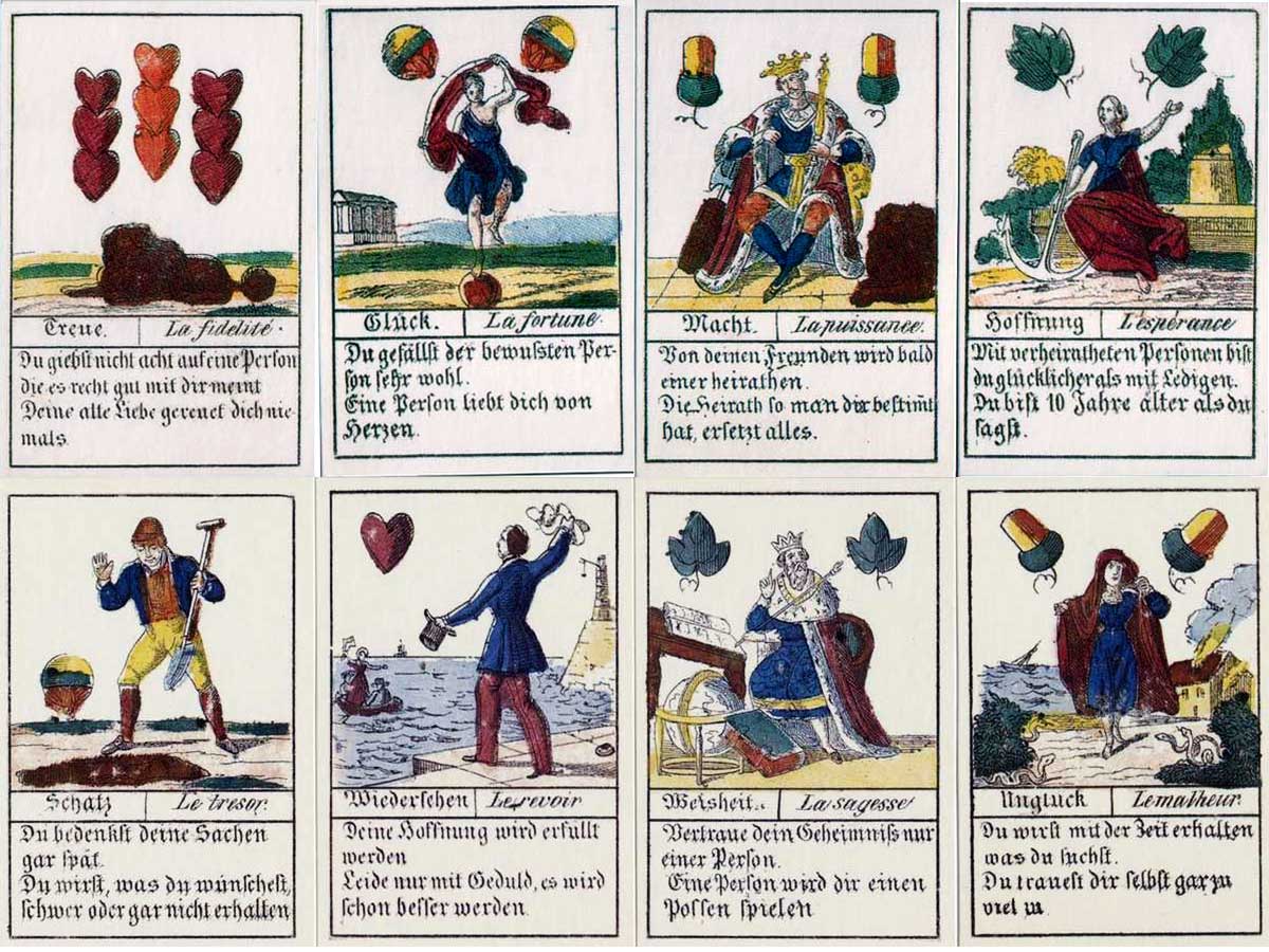 German Fortune Telling Cards manufactured by Industrie Comptoir, Leipzig, c.1830