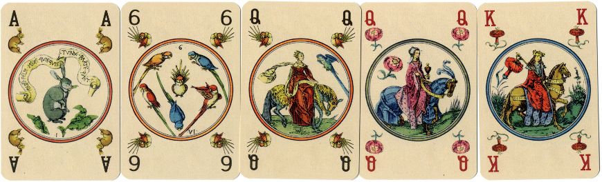 Cards from facsimile edition of Master PW Circular Playing Cards