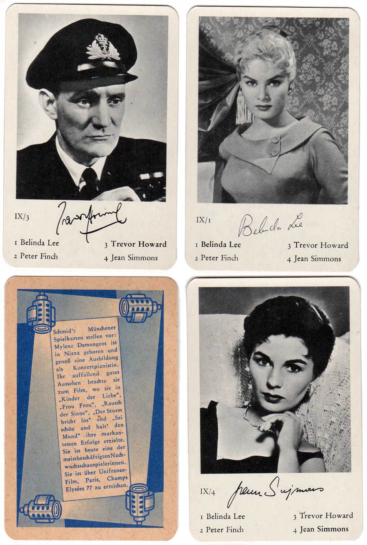 Filmstar-Parade Quartet card game published by Schmid, Munich, c.1958