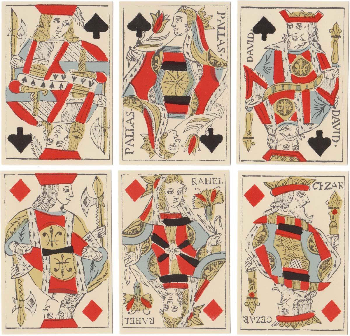 A facsimile of an early 19th century French-suited deck from the collection of F.X. Schmid