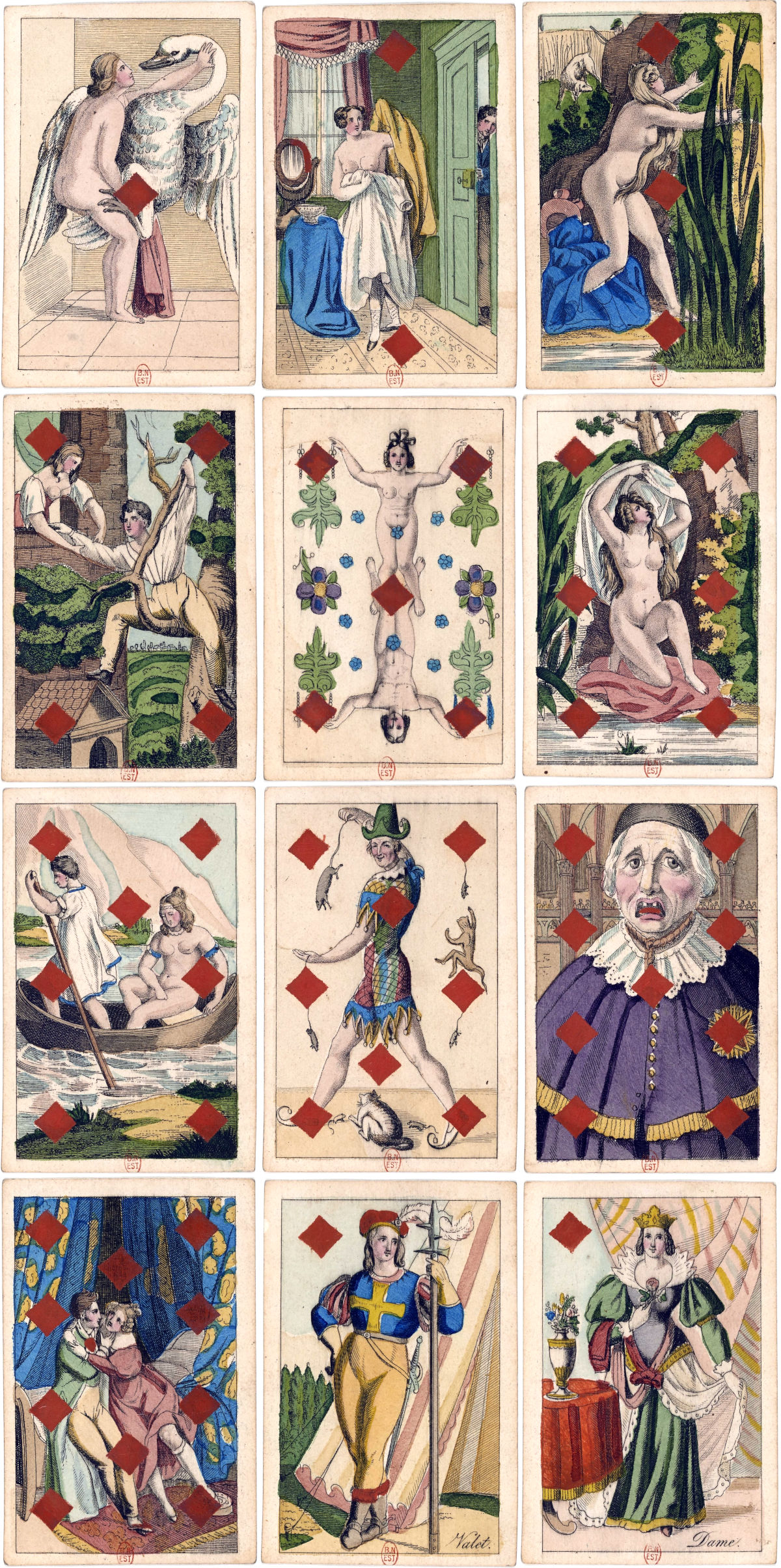 Satirical playing cards depicting views of romance by Johann Anton Steinberger, Frankfurt, c.1850. Bibliothèque nationale de France
