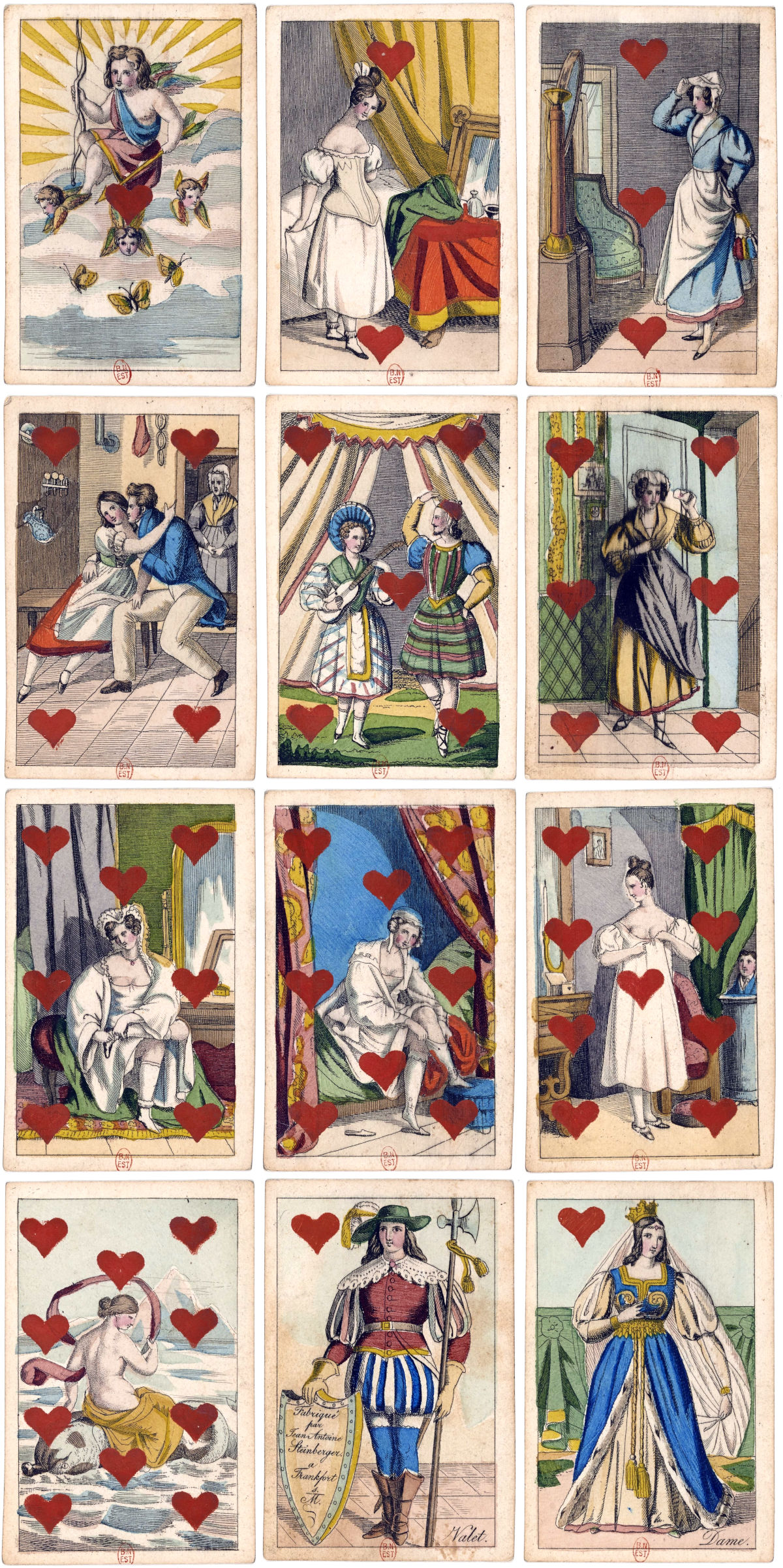 Satirical playing cards depicting views of romance by Johann Anton Steinberger, Frankfurt, c.1850. Bibliothèque nationale de France