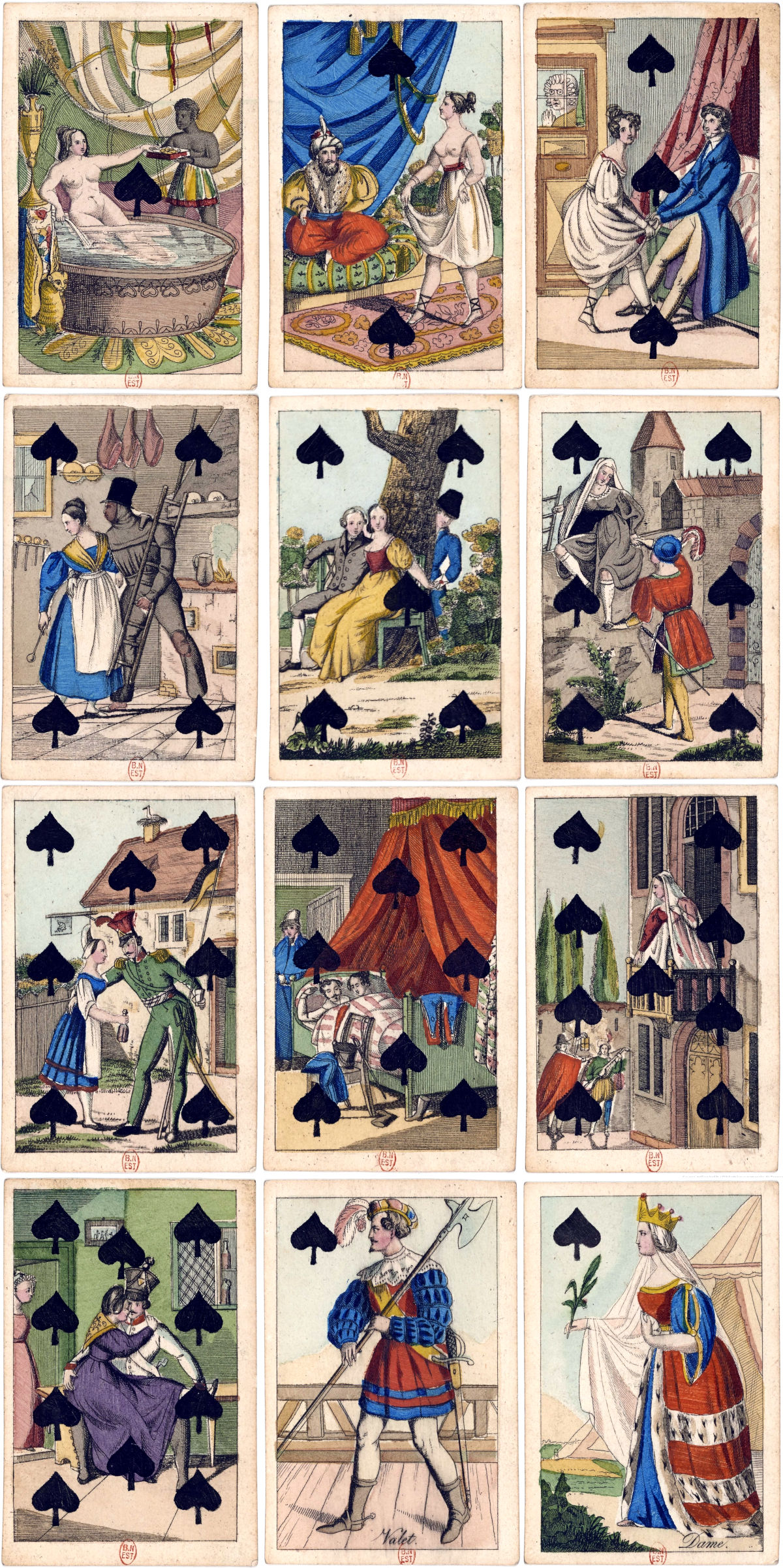 Satirical playing cards depicting views of romance by Johann Anton Steinberger, Frankfurt, c.1850. Bibliothèque nationale de France
