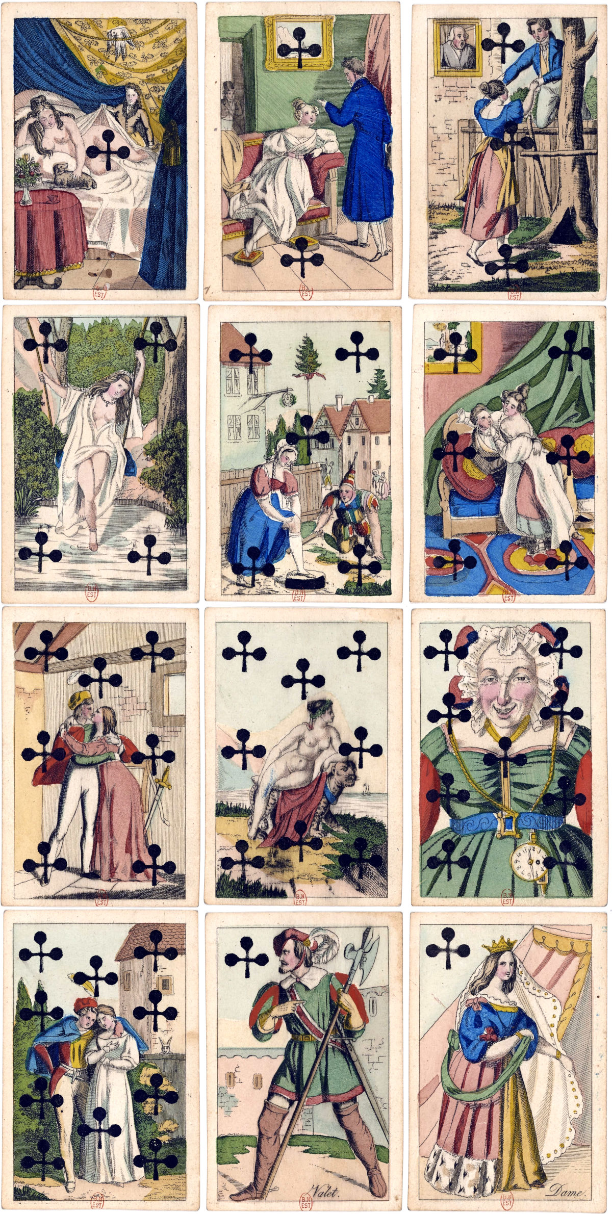 Satirical playing cards depicting views of romance by Johann Anton Steinberger, Frankfurt, c.1850. Bibliothèque nationale de France