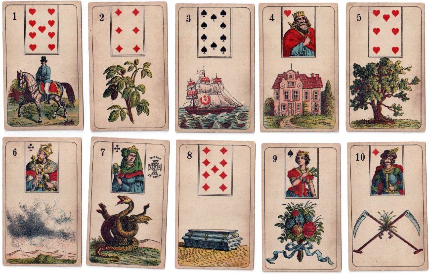 Mlle Lenormand Fortune Telling cards manufactured by Vereinigte Stralsunder Spielkartenfabriken, Stralsund, c.1890