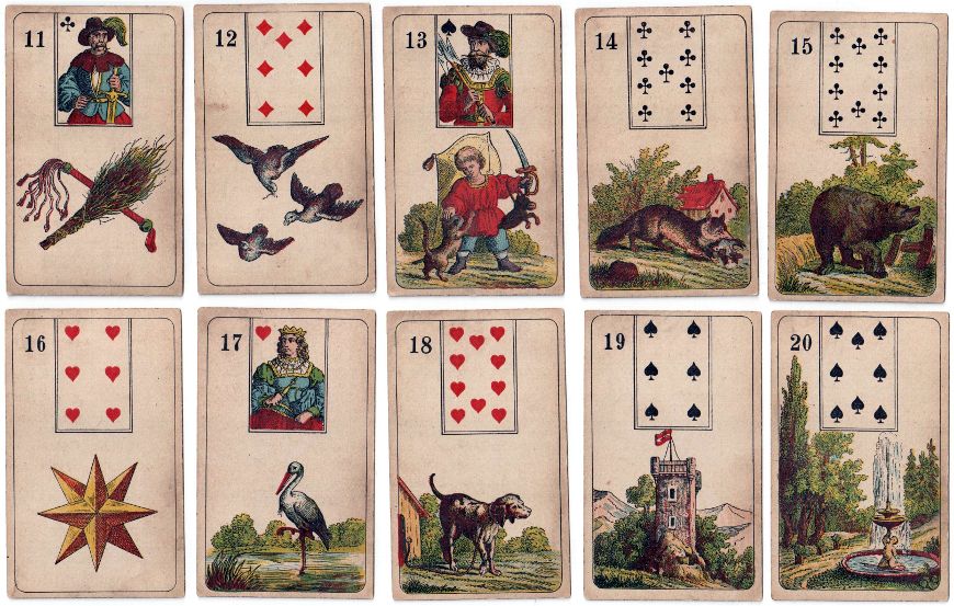 Mlle Lenormand Fortune Telling cards manufactured by Vereinigte Stralsunder Spielkartenfabriken, Stralsund, c.1890