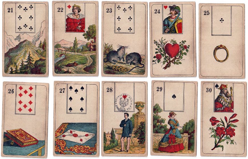 Mlle Lenormand Fortune Telling cards manufactured by Vereinigte Stralsunder Spielkartenfabriken, Stralsund, c.1890