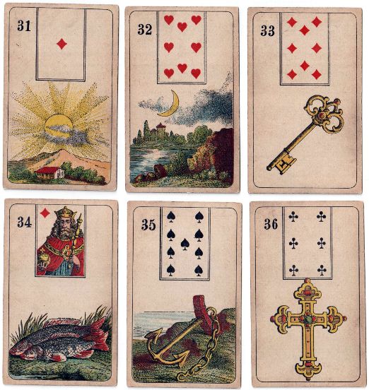 Mlle Lenormand Fortune Telling cards manufactured by Vereinigte Stralsunder Spielkartenfabriken, Stralsund, c.1890