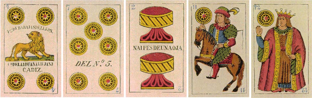 cards from “La Amistad” deck produced by Wüst for J. B. David in Cadiz, Spain, c.1880