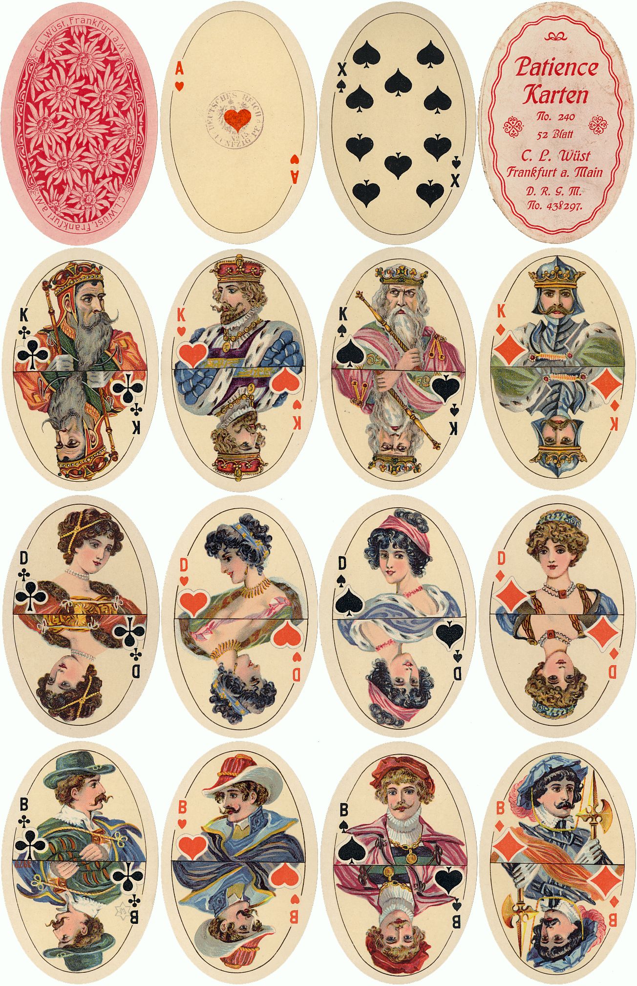 Oval Patience playing cards No.240 by C. L. Wüst, c.1910 Oval Patience playing cards No.240 published by C. L. Wüst, Frankfurt am Main, Germany, c.1910-16