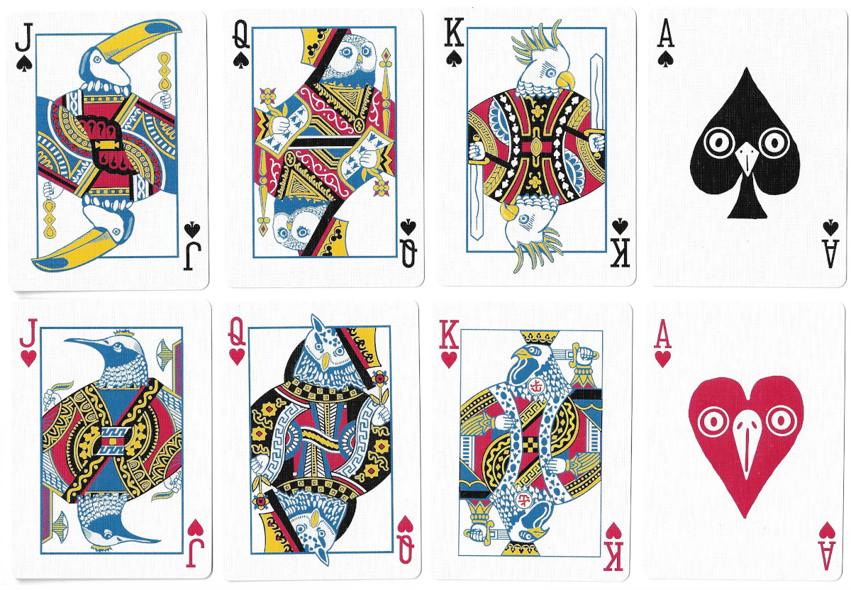 Birb playing cards created by Tracey Churray, printed using makeplayingcards.com in 2024