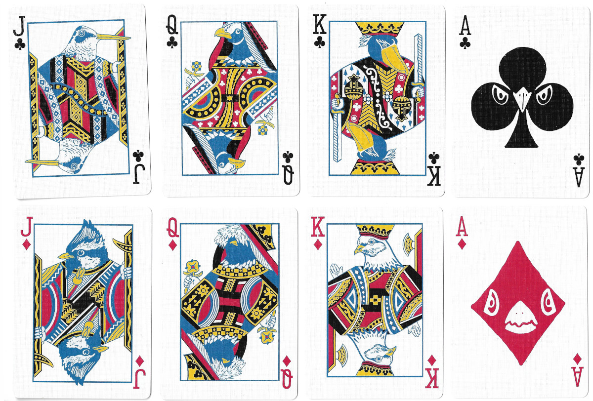 Birb playing cards created by Tracey Churray, printed using makeplayingcards.com in 2024
