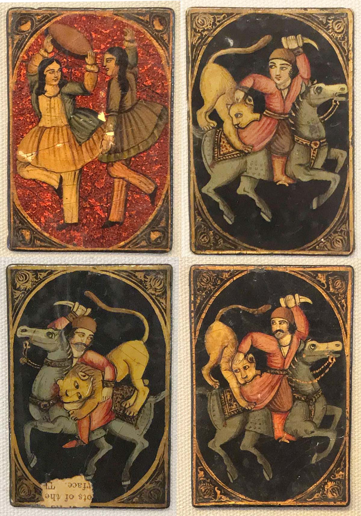 Qajar Dynasty playing cards, Iran, 19th century, lacquer on laminated paper