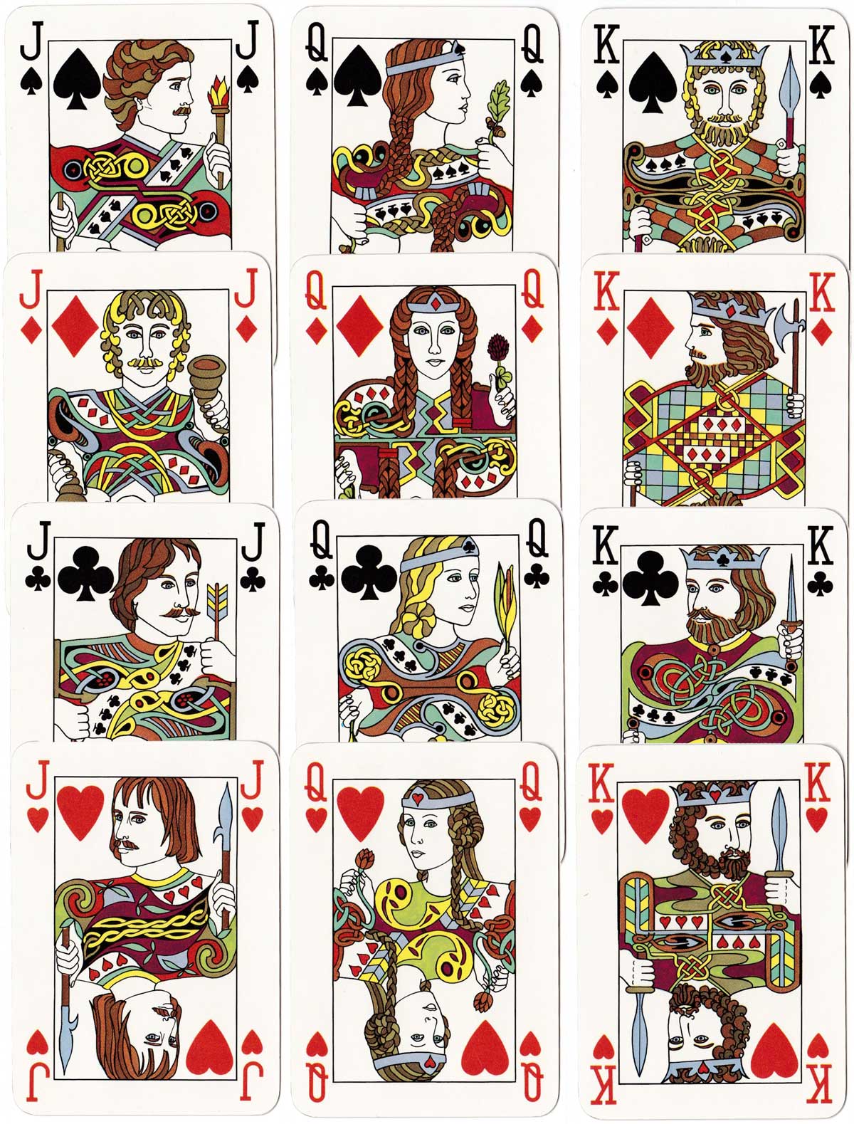 Playing card designs based on motifs from early Irish manuscripts and metalwork. Created and designed by Philip Murphy and Catherine Treacy