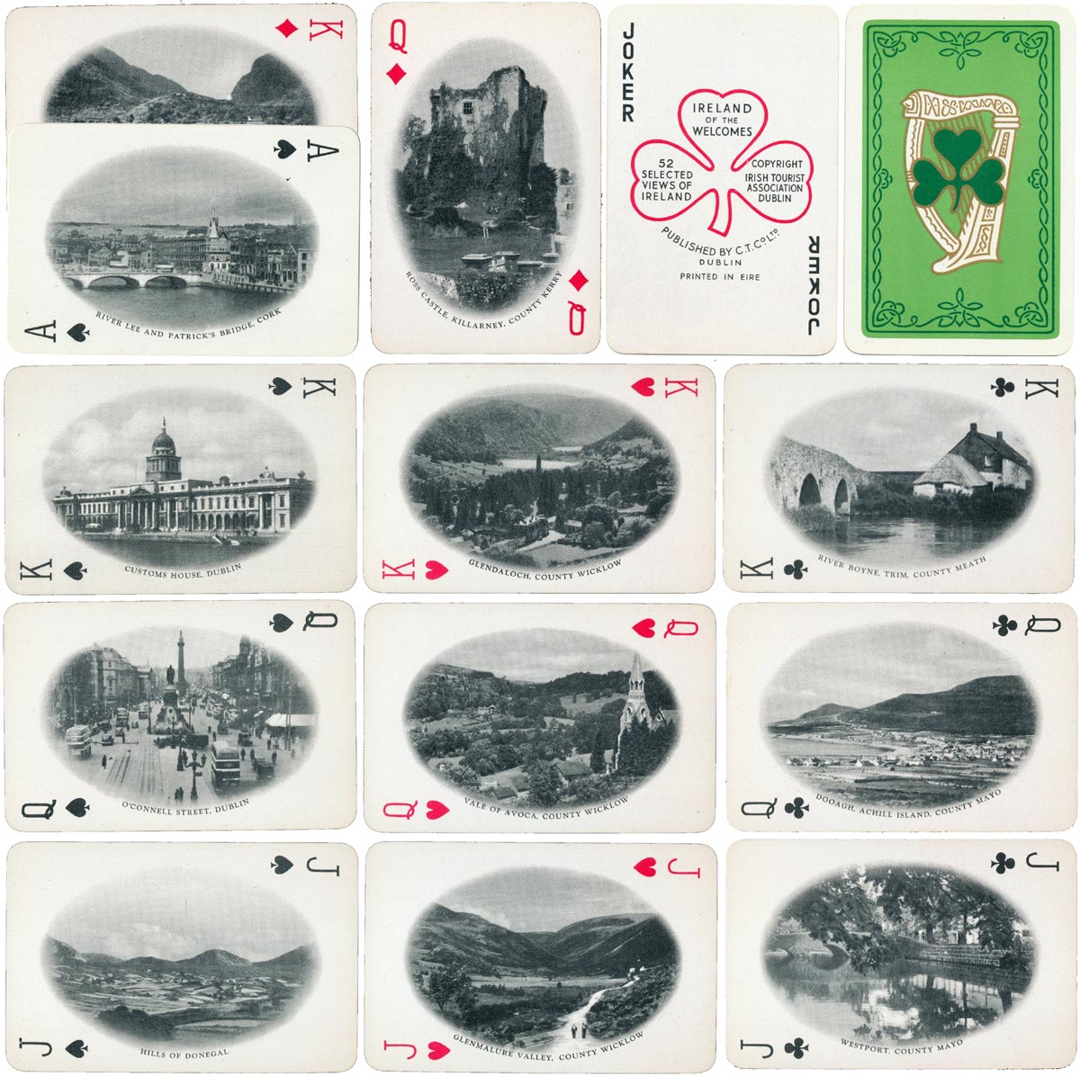 Selected views of Ireland Souvenir playing cards published by the Irish Tourist Association, early 1950s