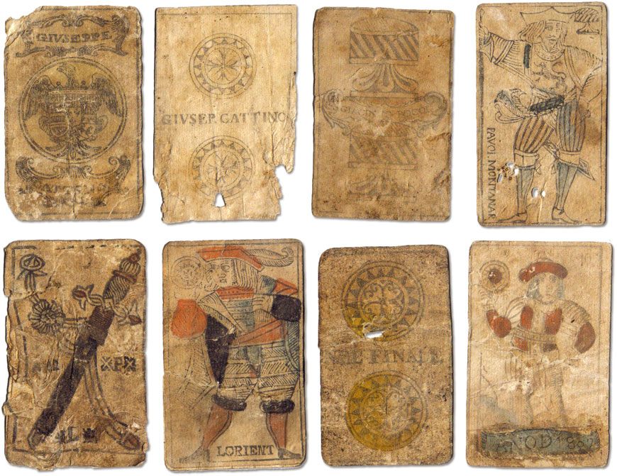 various 18th century Italian playing cards, Giuseppe Cattino, Paulo Montanar