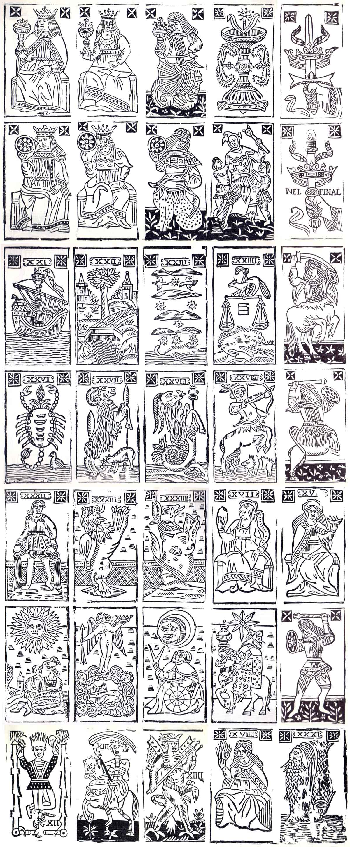 17th century Minchiate cards reprinted from the original woodblocks