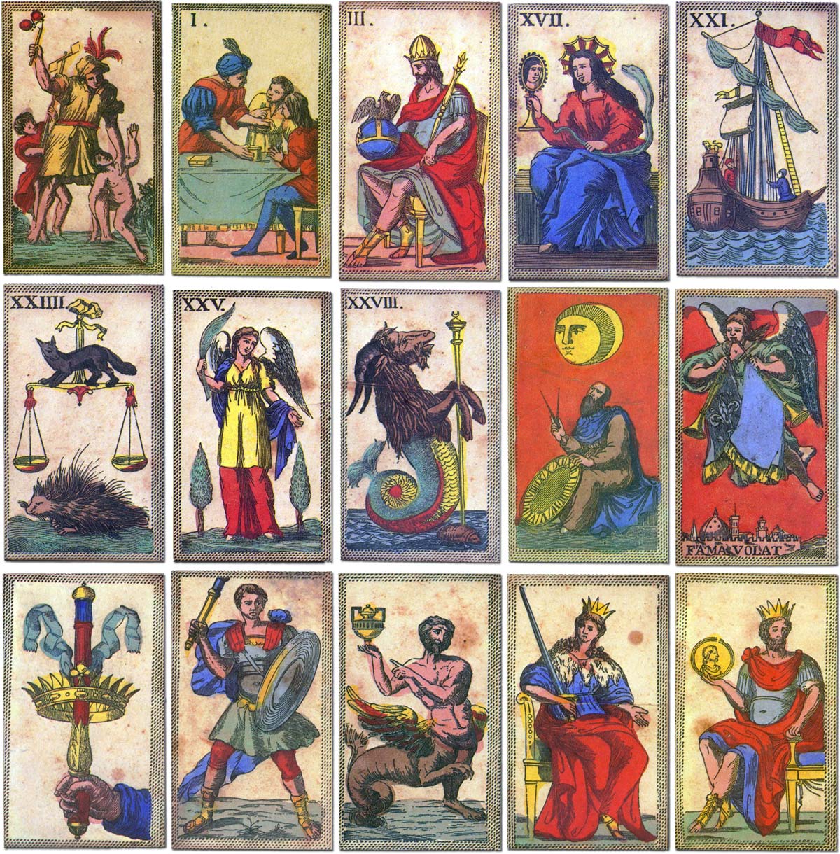 Minchiate cards originally published in Italy in 1850 and published as a facsimile by Il Meneghello, 1986