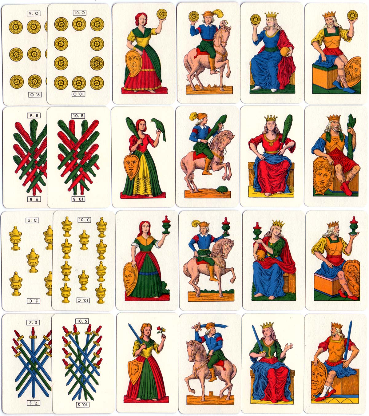 Court Cards from Tarocco Siciliano No.94 manufactured by Modiano S.p.A., Trieste, c.1960