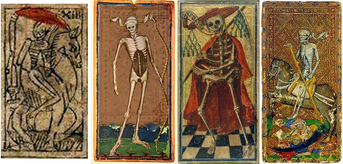 Four XV century tarot Death cards