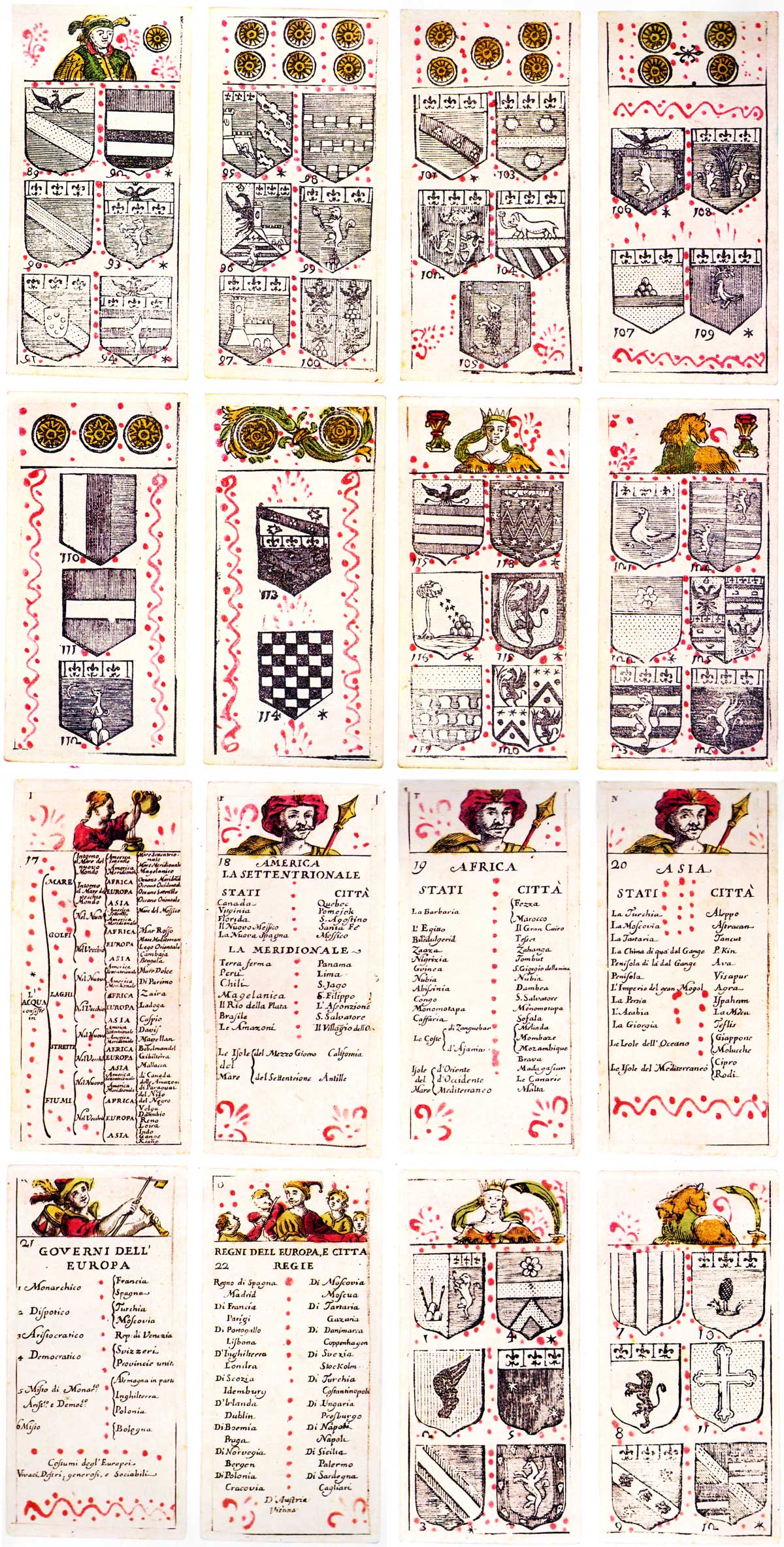 “L’Utile col Diletto, ossia geografia intrecciata nel giuoco de Tarocchi”, a set of Geographical and Heraldic Tarocchi cards published in Bologna, 1725 “L’Utile col Diletto, ossia geografia intrecciata nel giuoco de Tarocchi”, a set of Geographical and Heraldic Tarocchi cards published in Bologna, 1725
