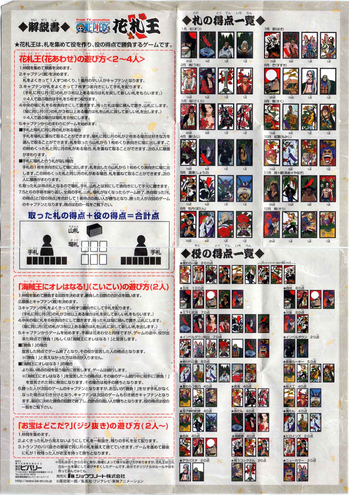 One Piece Hanafuda King published by Beverly Enterprises Inc, Tokyo, 2010 One Piece Hanafuda King published by Beverly Enterprises Inc, Tokyo, 2010