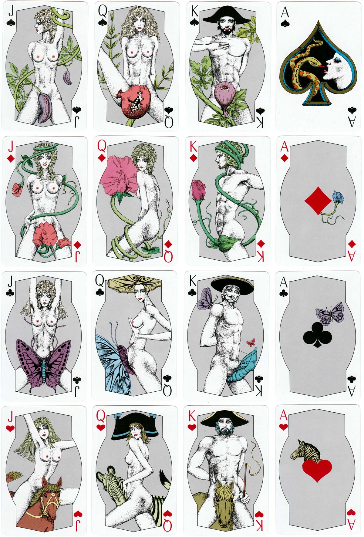 “Shapely” non-standard adult playing cards manufactured by Angel Playing Cards Co., Japan, 1980
