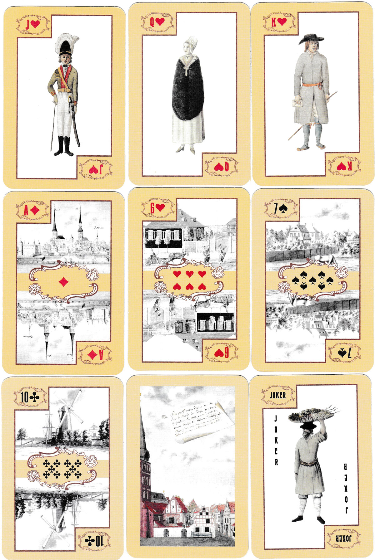 Souvenir playing cards featuring drawings and sketches of late 18th century Riga by Johann Christoph Brotze