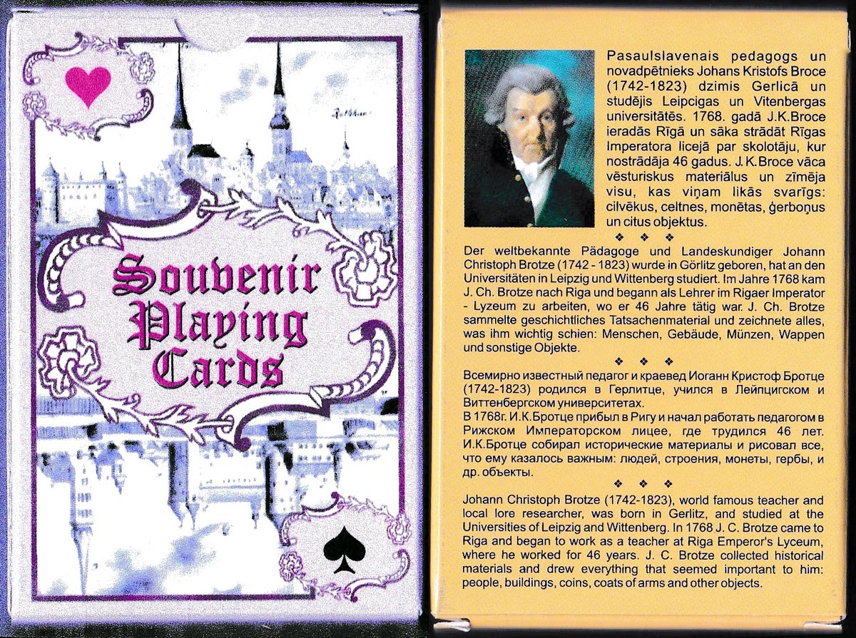 Souvenir playing cards featuring drawings and sketches of late 18th century Riga by Johann Christoph Brotze