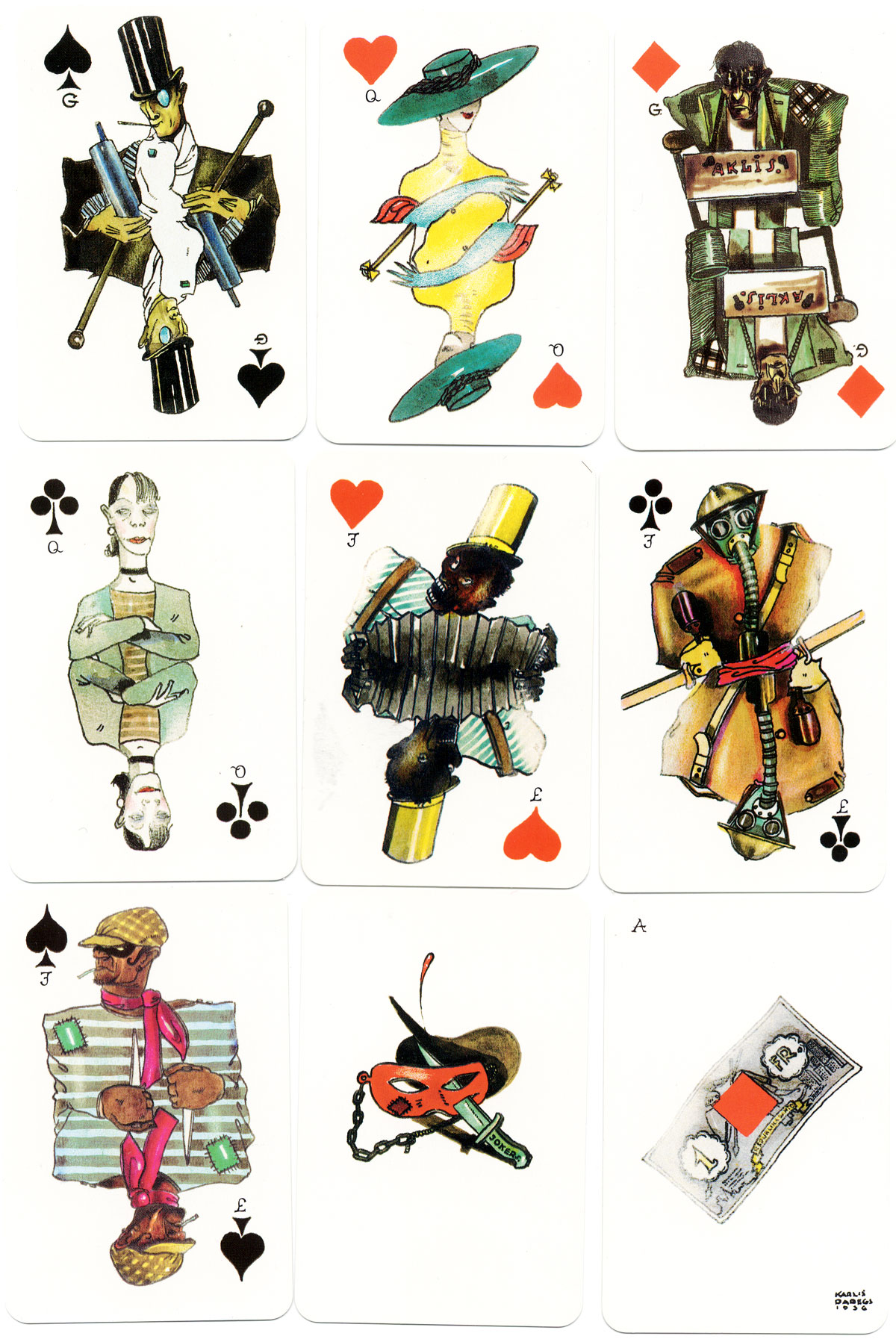 cards from the first edition of a pack designed by Karlis Padegs (1911-1940)