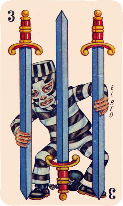 Naipes de la baraja “Luchadores mexicanos” compuesta por 40 cartas de 75 x 130 mm. Impresa en México c. 1970. Fabricante desconocido