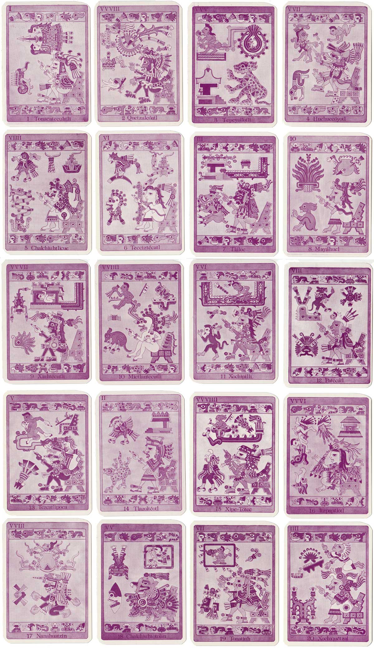 Baraja Tonalamatl Mexican Aztec playing cards based on the prehispanic Codex Borgia manuscript