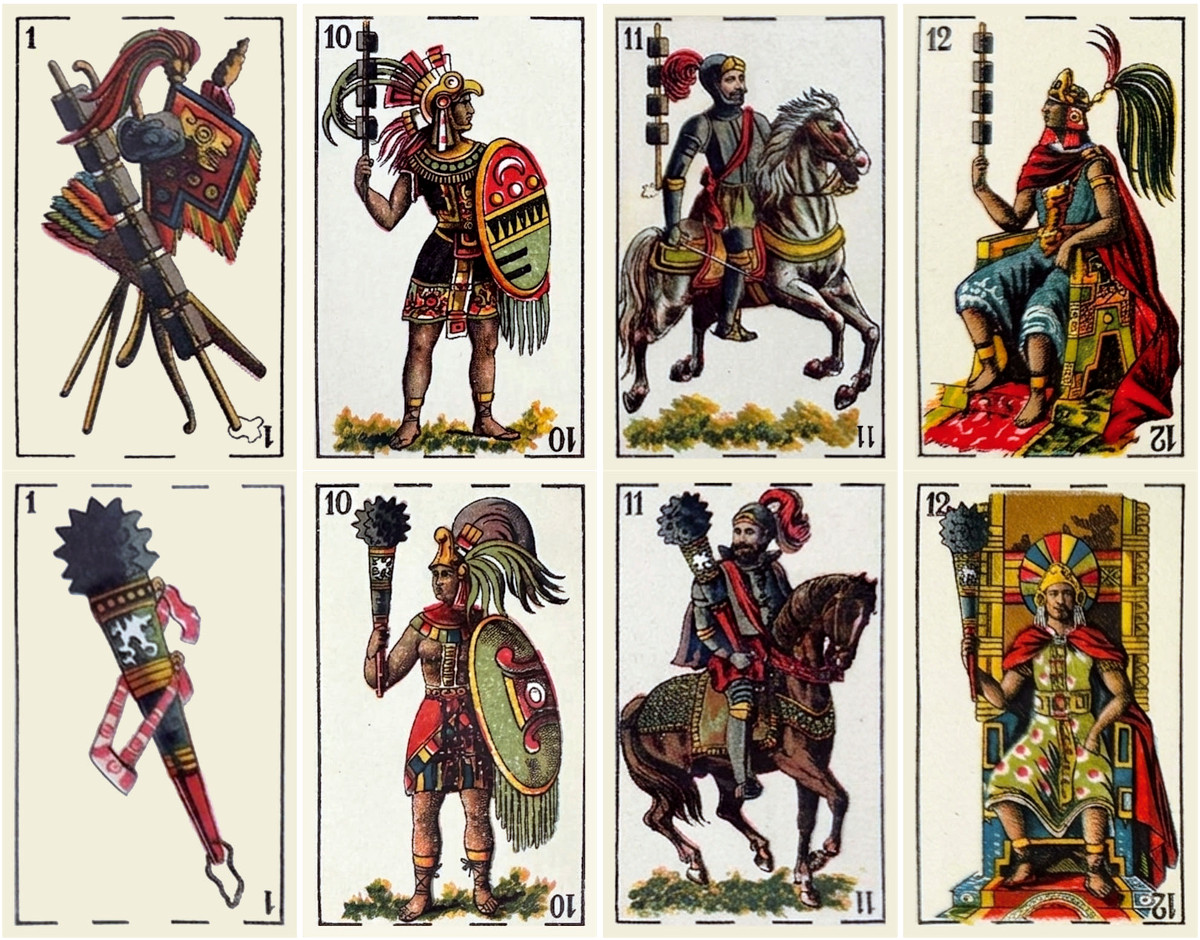 Naipes Nacionales produced by Litografía Comercial Emilio Cuenca y Cía, Mexico, 1896