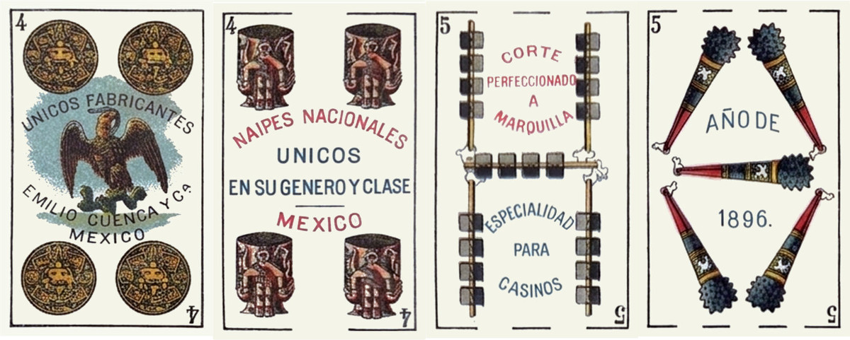Naipes Nacionales produced by Litografía Comercial Emilio Cuenca y Cía, Mexico, 1896