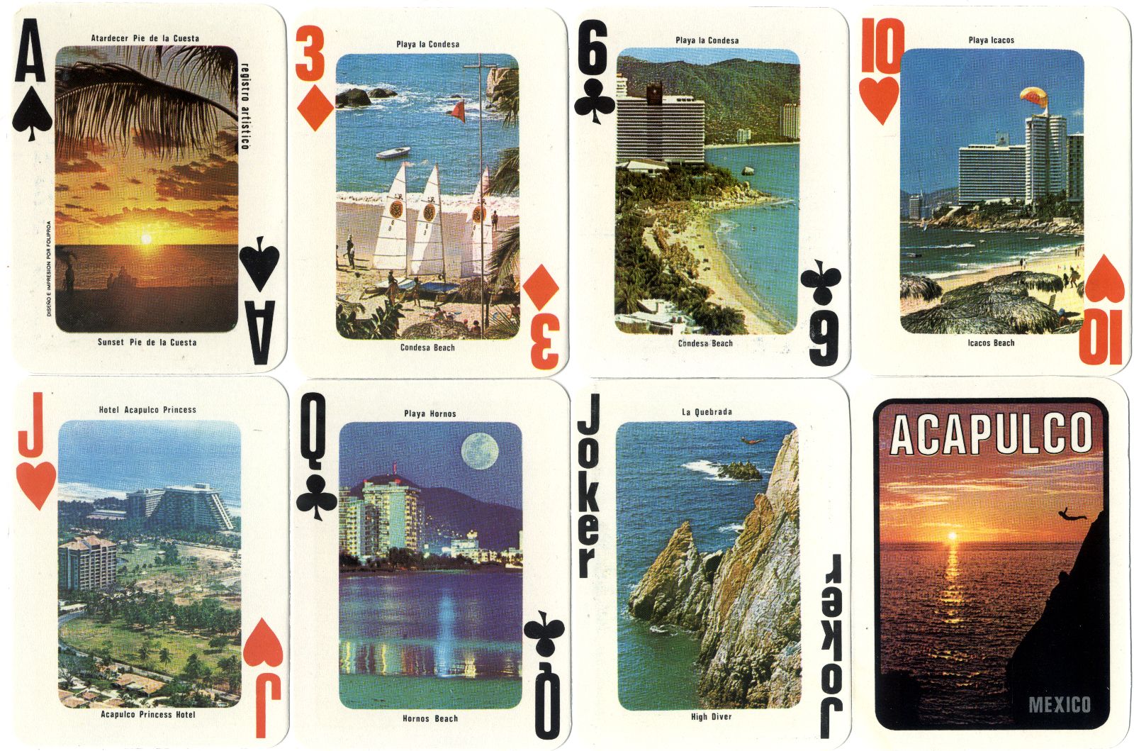 Acapulco Souvenir playing cards designed and printed by Foliproa, Mexico