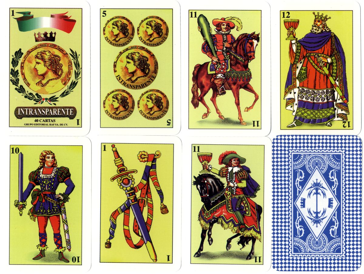 Mexican Spanish-suited playing cards printed by Grupo Editorial RAF S.A. Mexican Spanish-suited playing cards printed by Grupo Editorial RAF S.A.