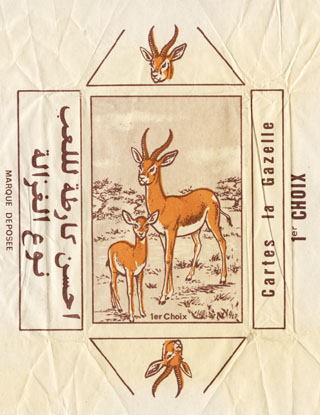 wrapper from Cartes La Gazelle, manufactured by Imprimerie de L’Entente, Casablanca