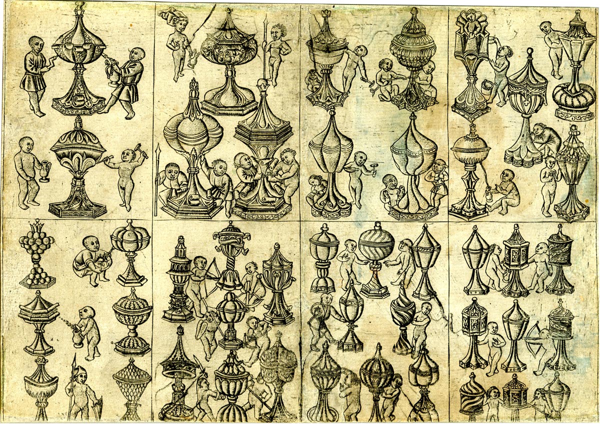 an uncut sheet of eight playing cards by the Master of the Banderoles, c.1470. ©The Trustees of the British Museum. All rights reserved.