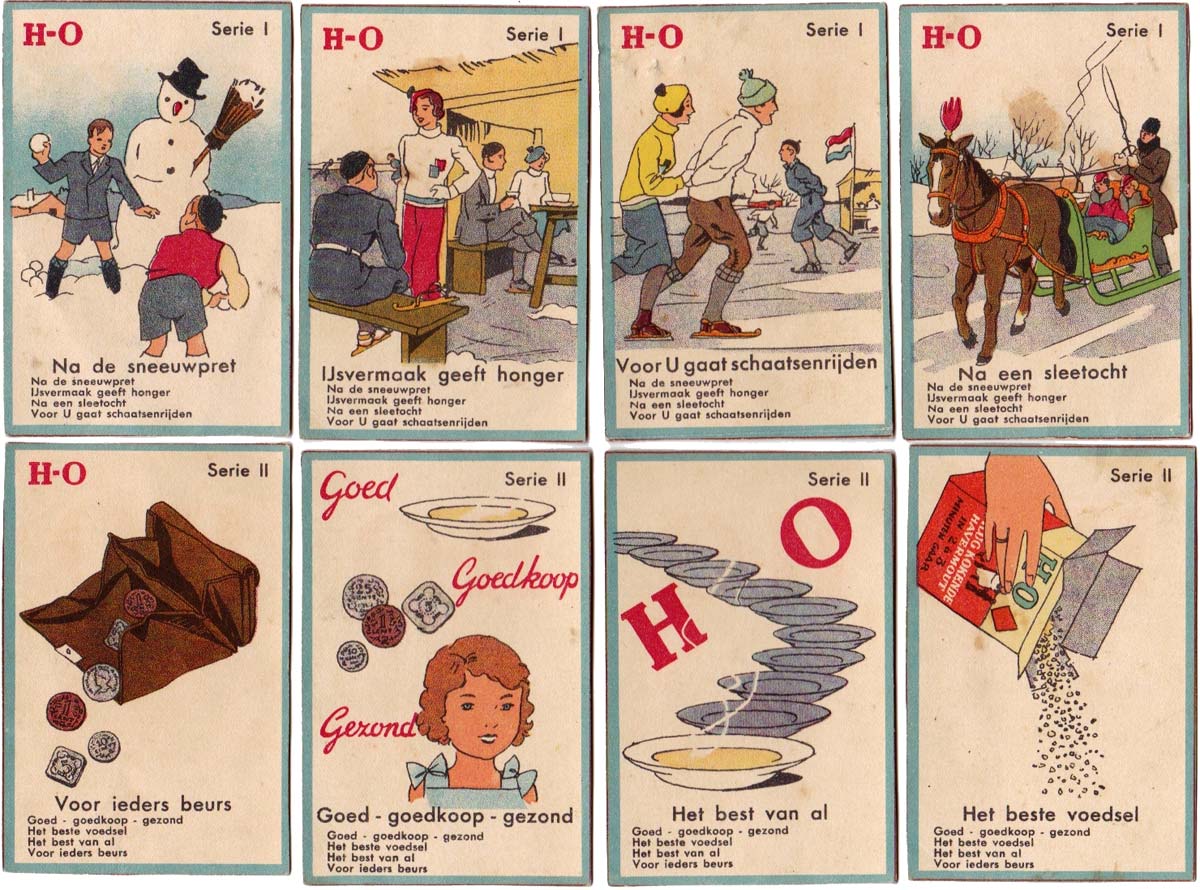 “H-O Kwartetspel” children’s card game promoting quick cooking oatmeal (instant porridge), 1930s “H-O Kwartetspel” children’s card game promoting quick cooking oatmeal (instant porridge), 1930s