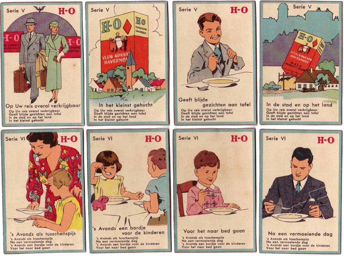 “H-O Kwartetspel” children’s card game promoting quick cooking oatmeal (instant porridge), 1930s “H-O Kwartetspel” children’s card game promoting quick cooking oatmeal (instant porridge), 1930s