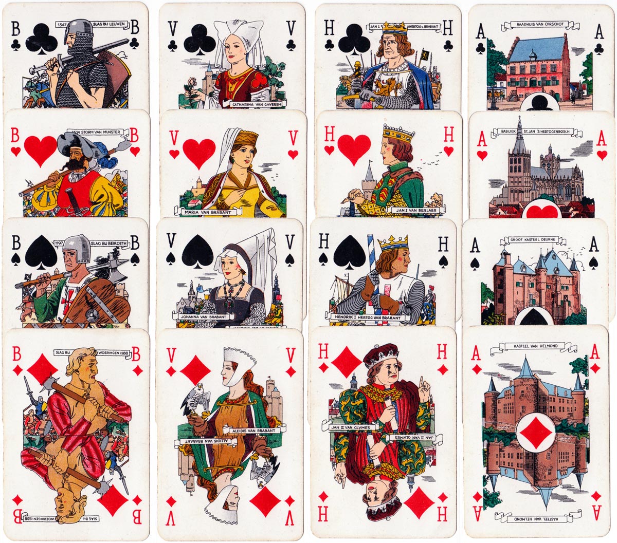 “Historical Playing Cards” published by Northern Brabant Insurance Society and manufactured by Speelkaartenfabriek Nederland in 1943 “Historical Playing Cards” published by Northern Brabant Insurance Society and manufactured by Speelkaartenfabriek Nederland in 1943